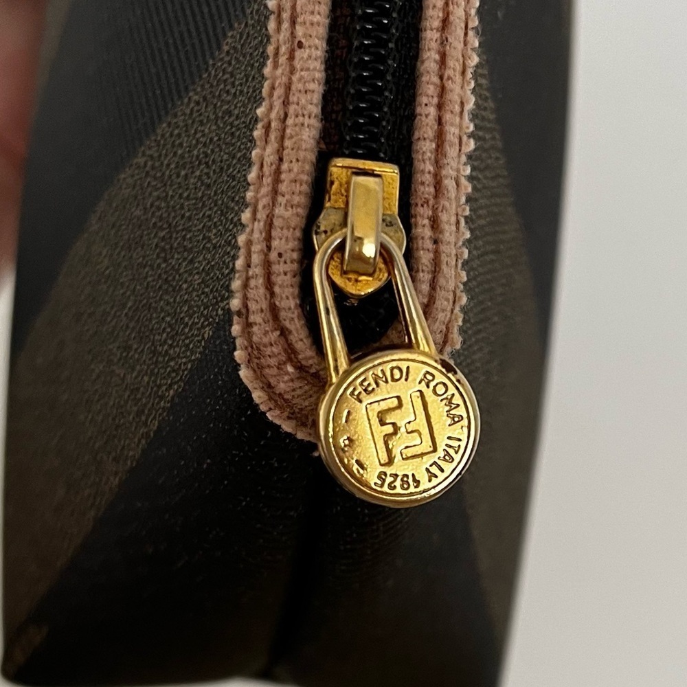 FENDI Pecan Striped Canvas Pouch Black Brown Gold COA 1980s Italy - Picture 11 of 17